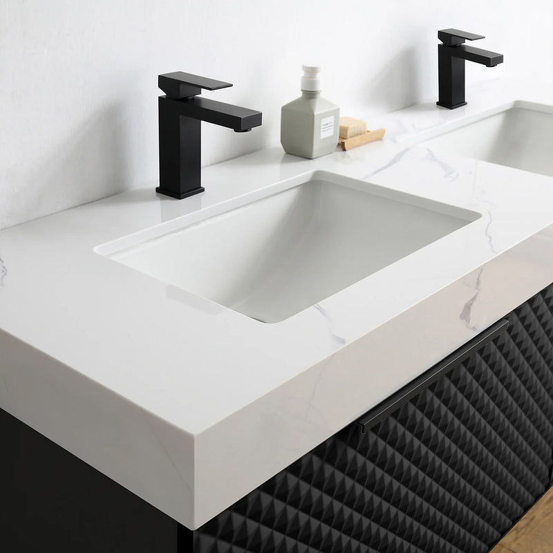 Manarola 2 Drawers Bathroom Vanity with Quartz Sink - Wall Mount - 72" Wood/Black Of Night