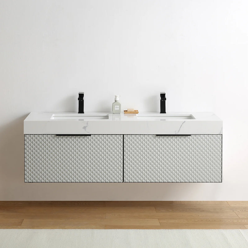 Manarola 2 Drawers Bathroom Vanity with Quartz Sink - Wall Mount - 72" Wood/Silver Grey