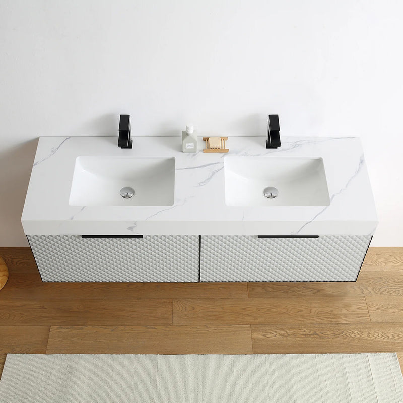 Manarola 2 Drawers Bathroom Vanity with Quartz Sink - Wall Mount - 72" Wood/Silver Grey