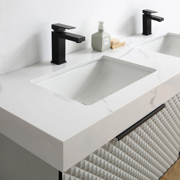 Manarola 2 Drawers Bathroom Vanity with Quartz Sink - Wall Mount - 72" Wood/Silver Grey