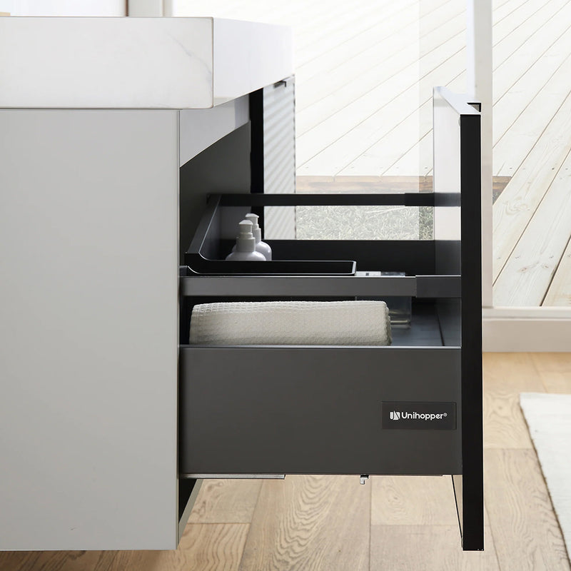 Manarola 2 Drawers Bathroom Vanity with Quartz Sink - Wall Mount - 72" Wood/Silver Grey