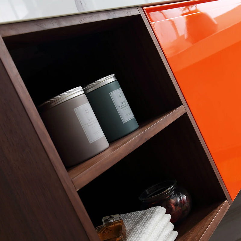 Manarola 1 Drawer And 4 Open Shelf Bathroom Vanity with Quartz Sink - Wall Mount - 60" Wood/Red Amber/Dark Walnut