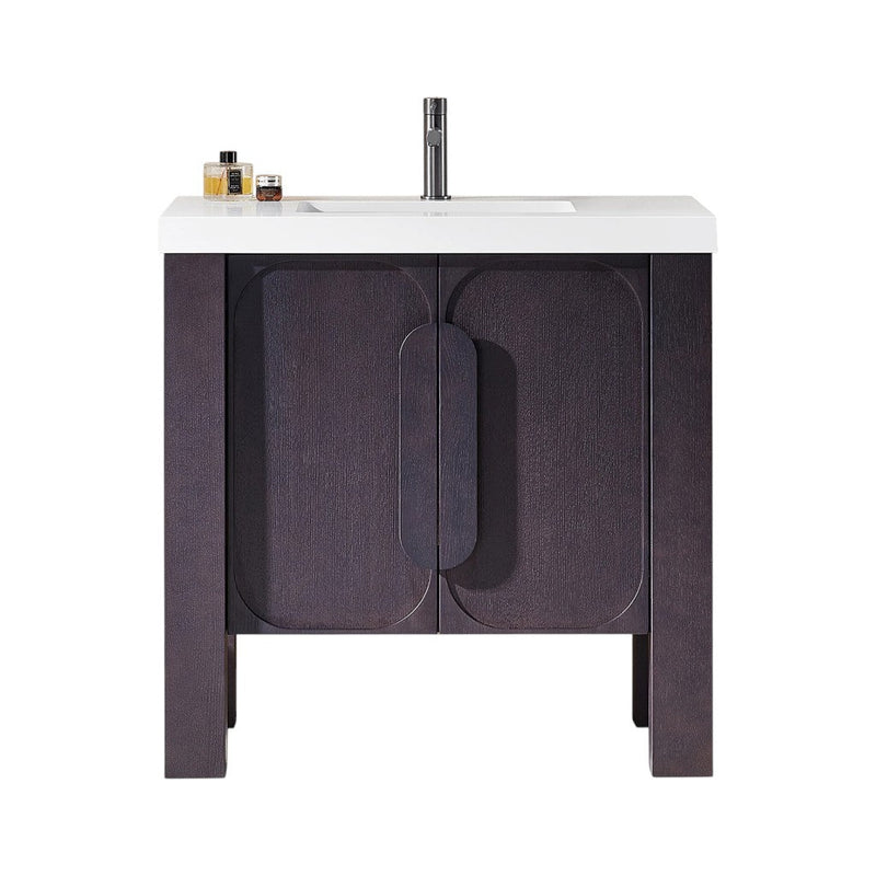 Munich 2 Doors Bathroom Vanity with White Quartz Sink - Floor Mount - 36" Wood/Espresso Oak