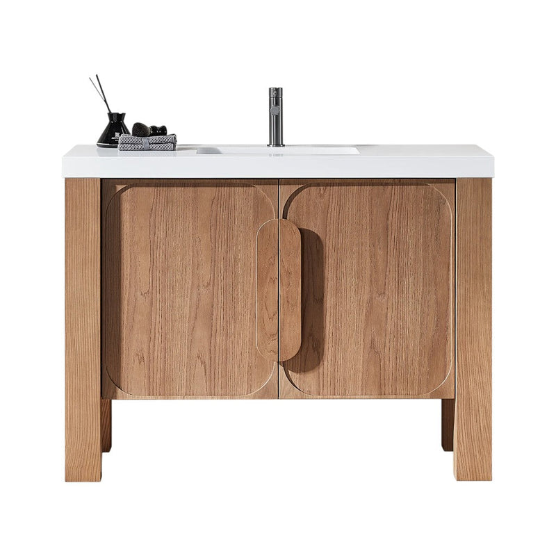 Munich 2 Doors Bathroom Vanity with White Quartz Sink - Floor Mount - 48" Wood/Natural Teak