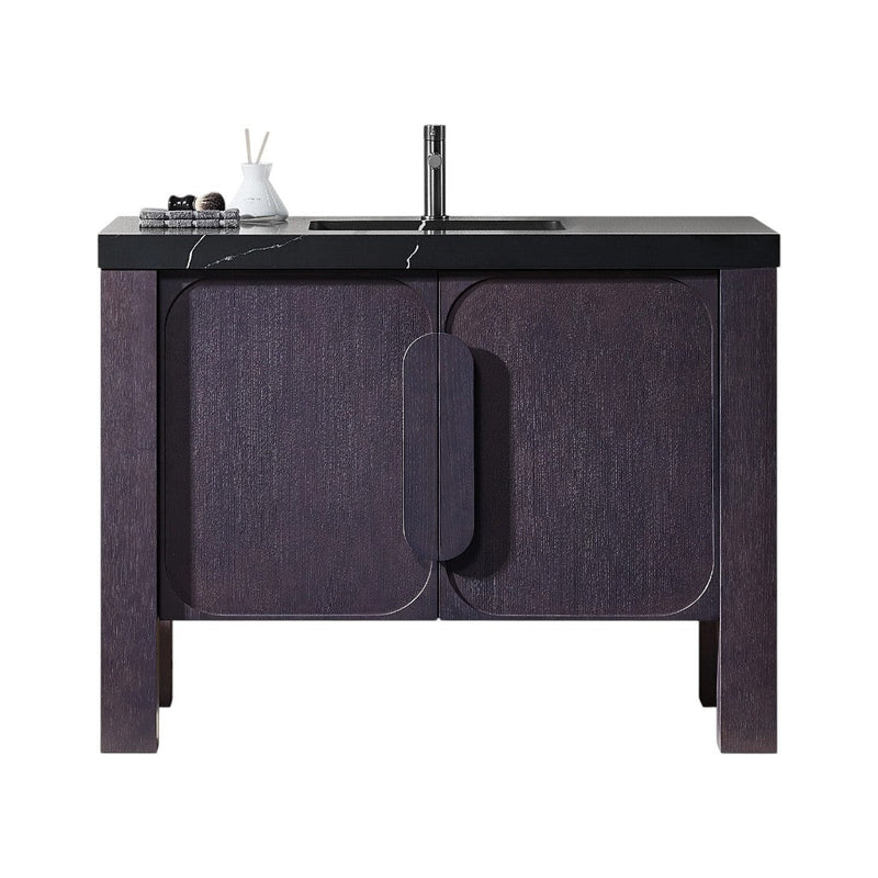 Munich 2 Doors Bathroom Vanity with Black Quartz Sink - Floor Mount - 48" Wood/Espresso Oak