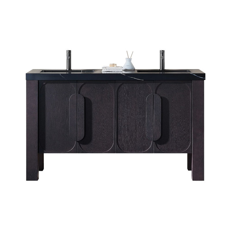 Munich 4 Doors Bathroom Vanity with Black Quartz Sink - Floor Mount - 60" Wood/Espresso Oak