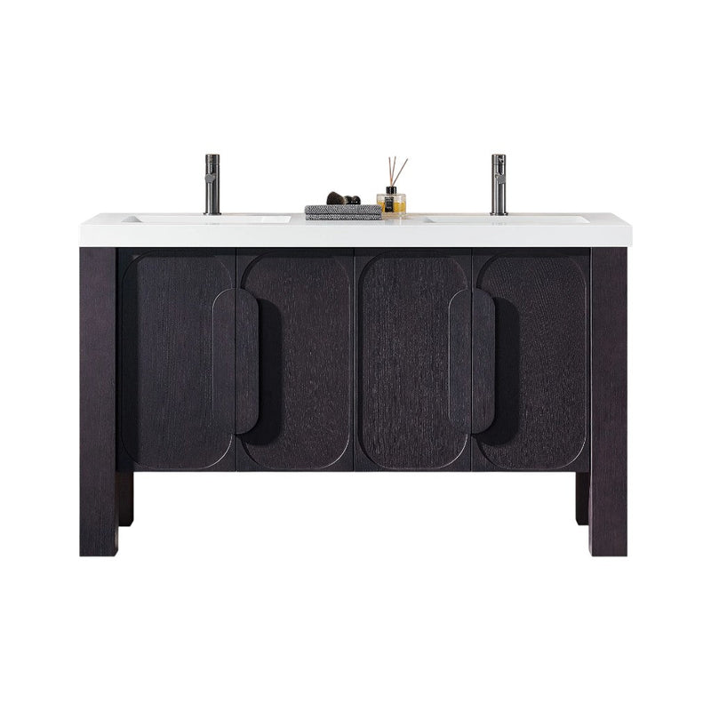 Munich 4 Doors Bathroom Vanity with White Quartz Sink - Floor Mount - 60" Wood/Espresso Oak