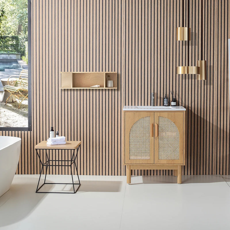 Nara 2 Doors Bathroom Vanity with Quartz Countertop - Floor Mount - 30" Wood/Pecan Oak