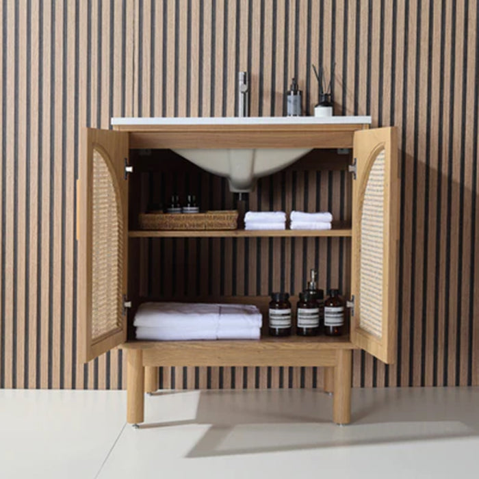 Nara 2 Doors Bathroom Vanity with Quartz Countertop - Floor Mount - 30" Wood/Pecan Oak