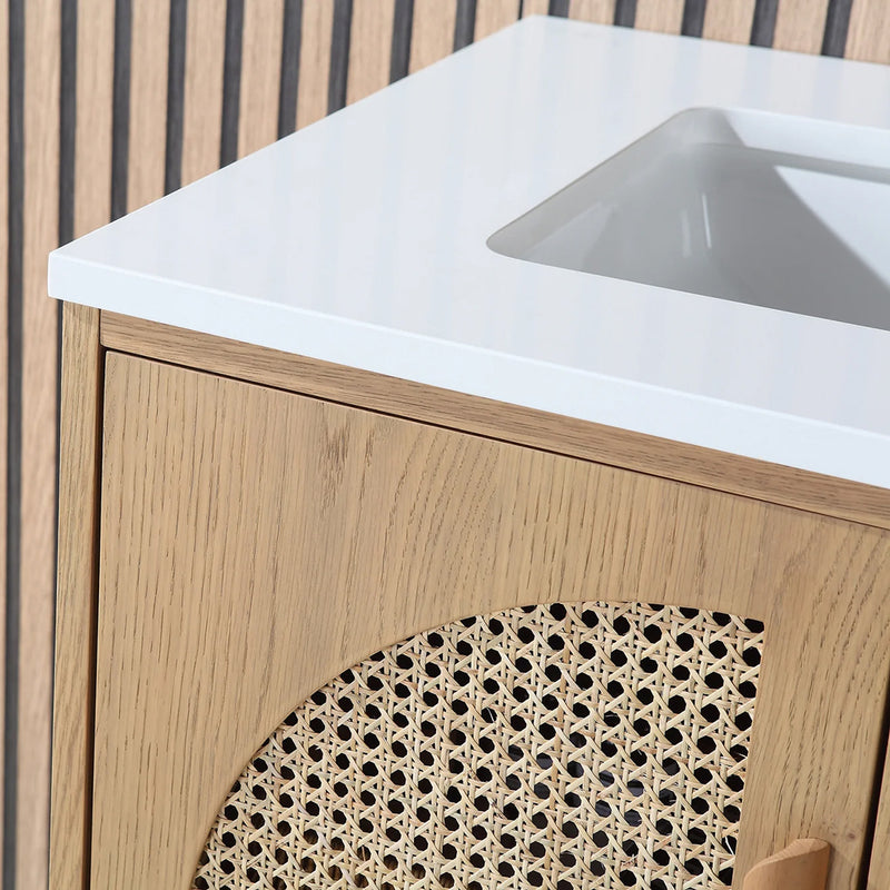 Nara 2 Doors Bathroom Vanity with Quartz Countertop - Floor Mount - 30" Wood/Pecan Oak