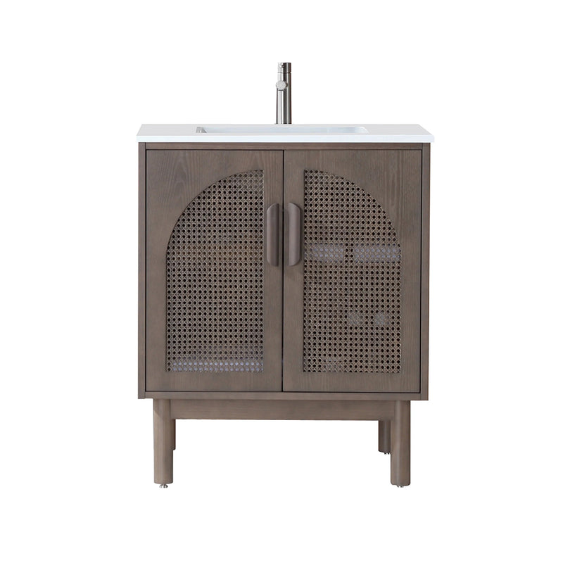 Nara 2 Doors Bathroom Vanity with Quartz Countertop - Floor Mount - 30" Wood/Chestnut Oak