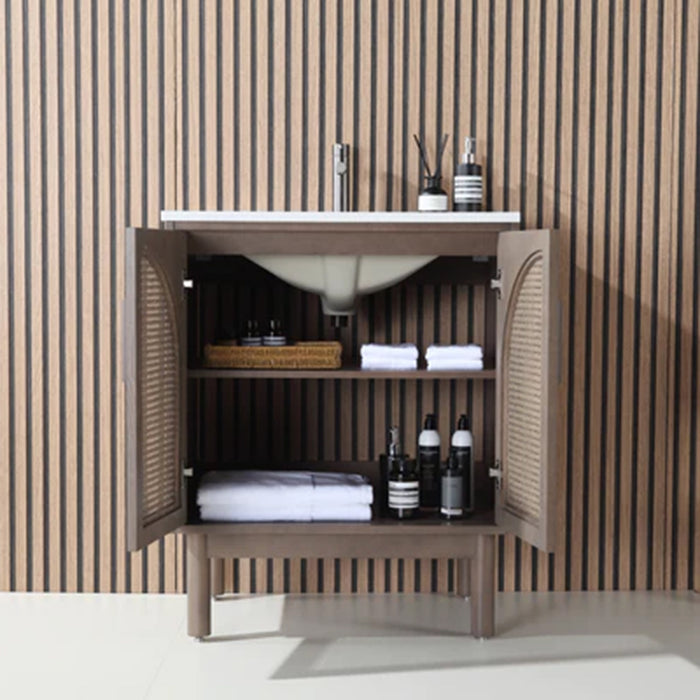 Nara 2 Doors Bathroom Vanity with Quartz Countertop - Floor Mount - 30" Wood/Chestnut Oak