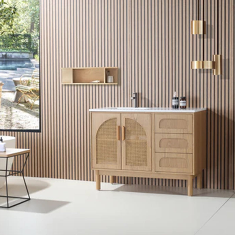 Nara 2 Doors And 3 Drawers Bathroom Vanity with Quartz Countertop - Floor Mount - 48" Wood/Pecan Oak