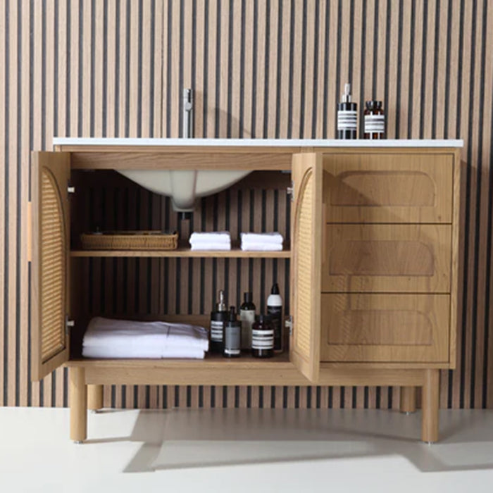 Nara 2 Doors And 3 Drawers Bathroom Vanity with Quartz Countertop - Floor Mount - 48" Wood/Pecan Oak