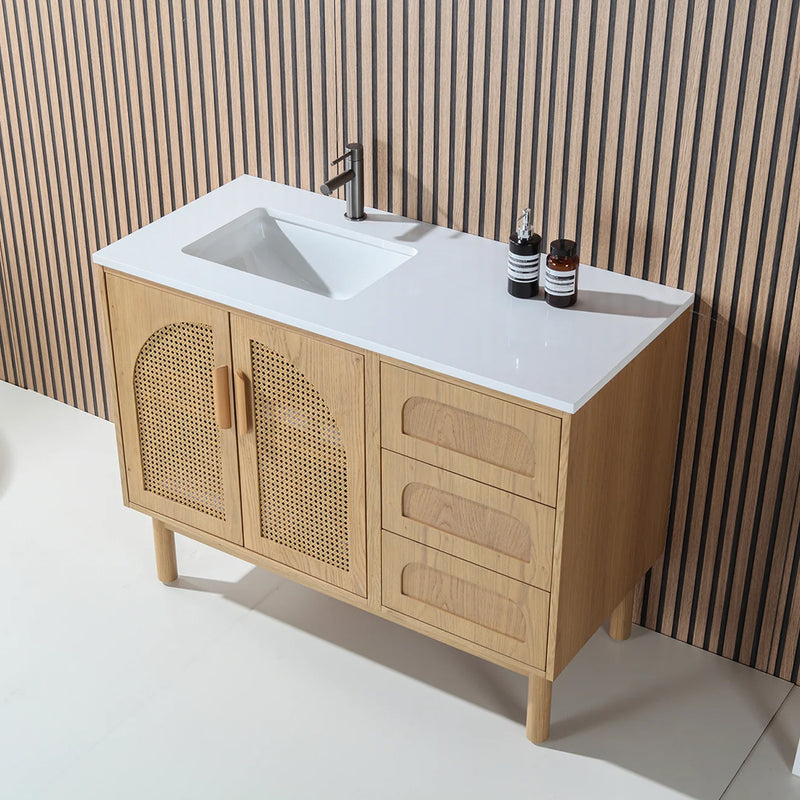 Nara 2 Doors And 3 Drawers Bathroom Vanity with Quartz Countertop - Floor Mount - 48" Wood/Pecan Oak