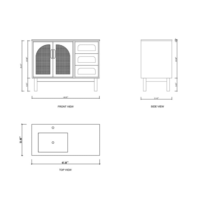 Nara 2 Doors And 3 Drawers Bathroom Vanity with Quartz Countertop - Floor Mount - 48" Wood/Pecan Oak