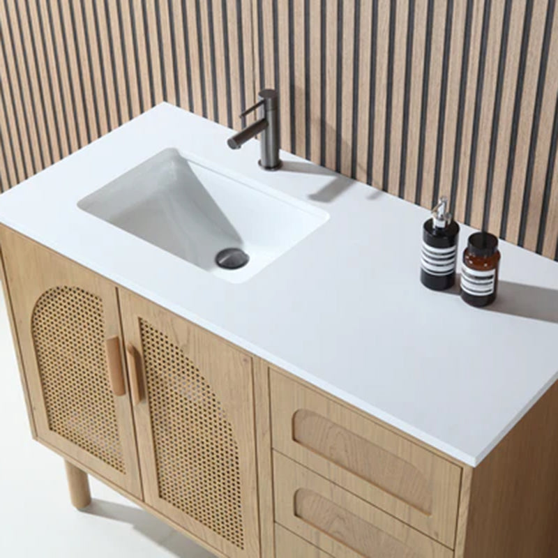 Nara 2 Doors And 3 Drawers Bathroom Vanity with Quartz Countertop - Floor Mount - 48" Wood/Pecan Oak