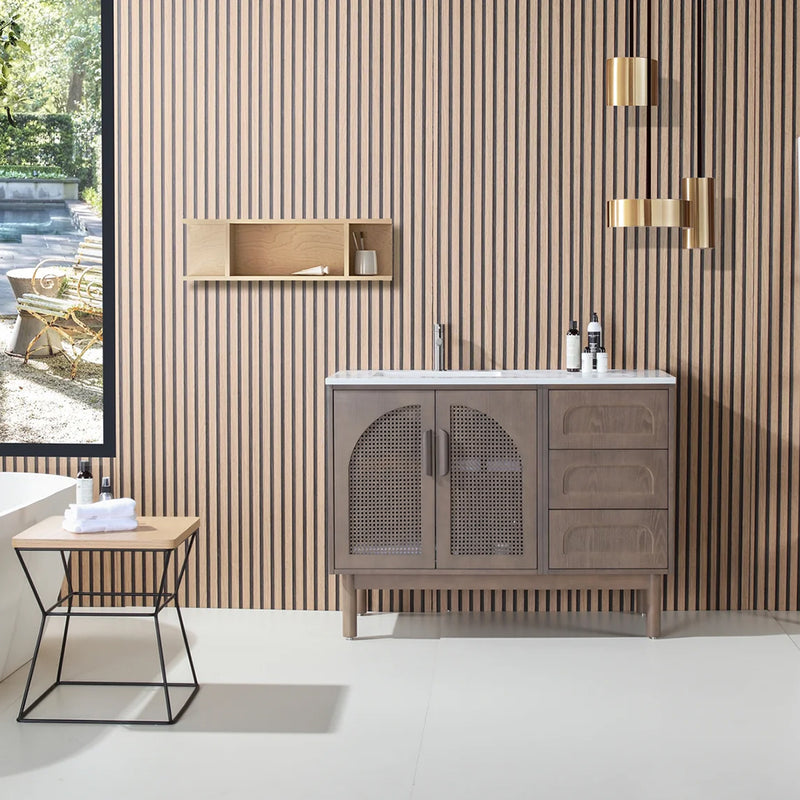 Nara 2 Doors And 3 Drawers Bathroom Vanity with Quartz Countertop - Floor Mount - 48" Wood/Chestnut Oak