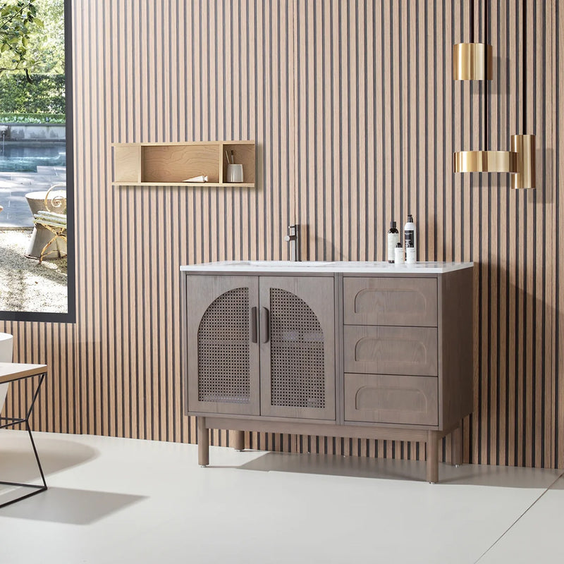 Nara 2 Doors And 3 Drawers Bathroom Vanity with Quartz Countertop - Floor Mount - 48" Wood/Chestnut Oak