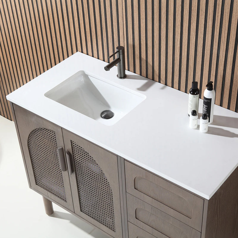 Nara 2 Doors And 3 Drawers Bathroom Vanity with Quartz Countertop - Floor Mount - 48" Wood/Chestnut Oak