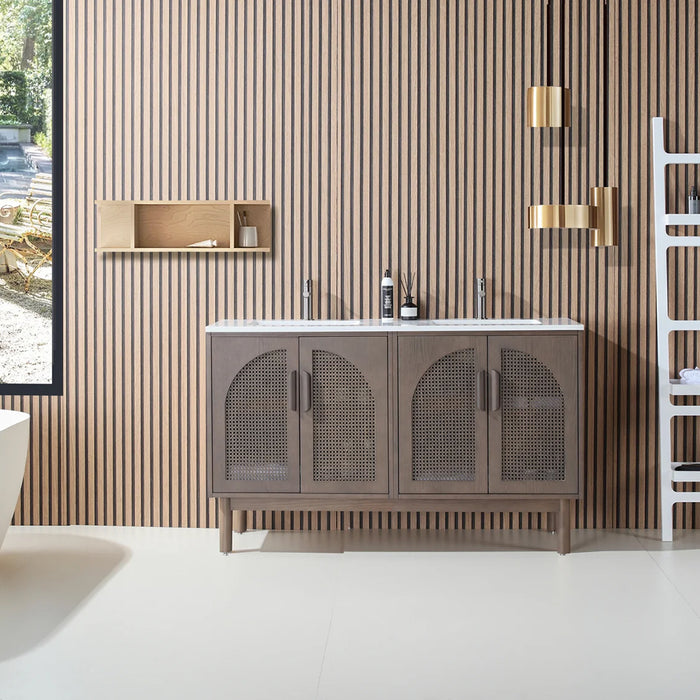Nara 4 Doors Bathroom Vanity with Quartz Countertop - Floor Mount - 60" Wood/Chestnut Oak