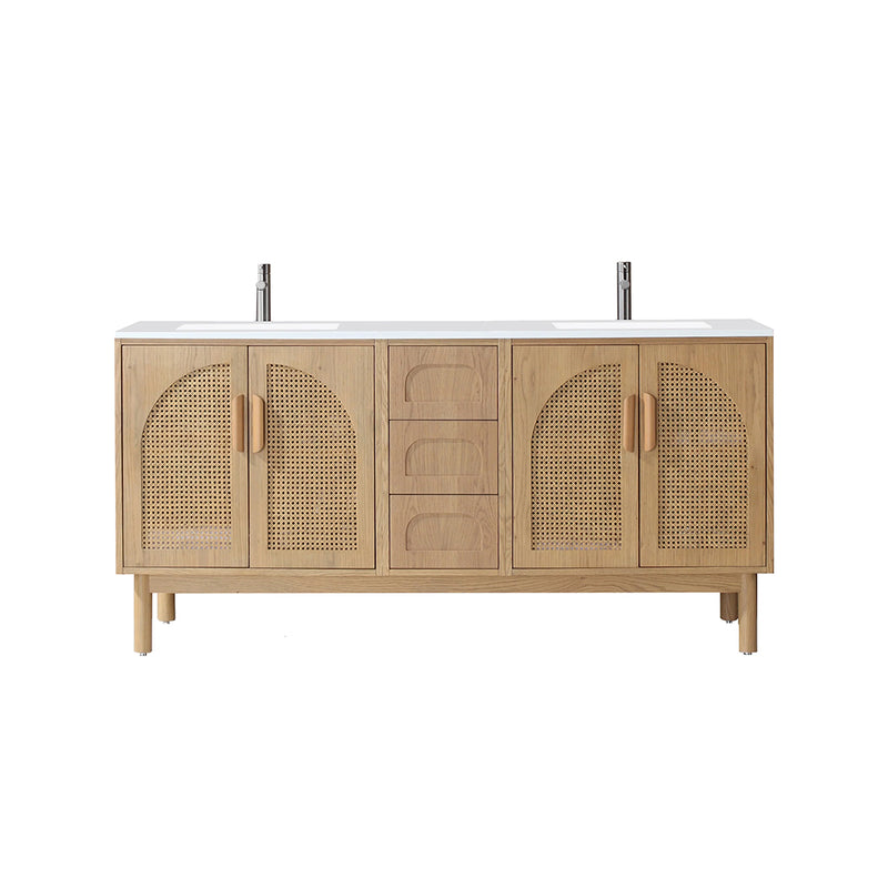 Nara 4 Doors And 3 Drawers Bathroom Vanity with Quartz Countertop - Floor Mount - 72" Wood/Pecan Oak