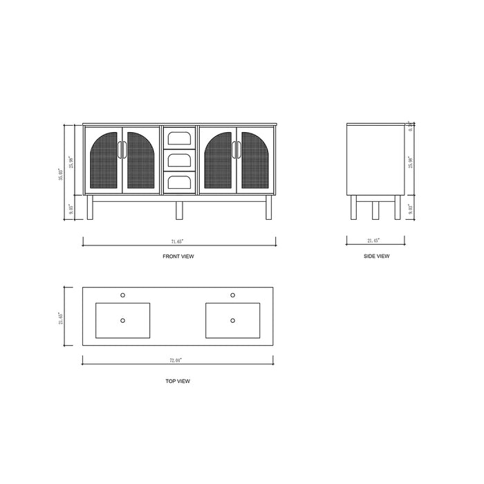 Nara 4 Doors And 3 Drawers Bathroom Vanity with Quartz Countertop - Floor Mount - 72" Wood/Pecan Oak