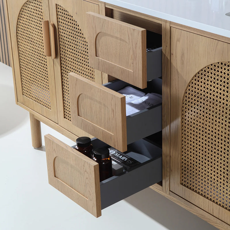 Nara 4 Doors And 3 Drawers Bathroom Vanity with Quartz Countertop - Floor Mount - 72" Wood/Pecan Oak