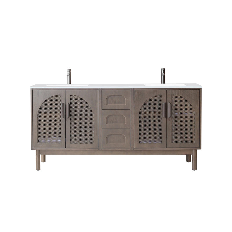 Nara 4 Doors And 3 Drawers Bathroom Vanity with Quartz Countertop - Floor Mount - 72" Wood/Chestnut Oak