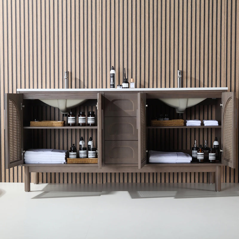 Nara 4 Doors And 3 Drawers Bathroom Vanity with Quartz Countertop - Floor Mount - 72" Wood/Chestnut Oak