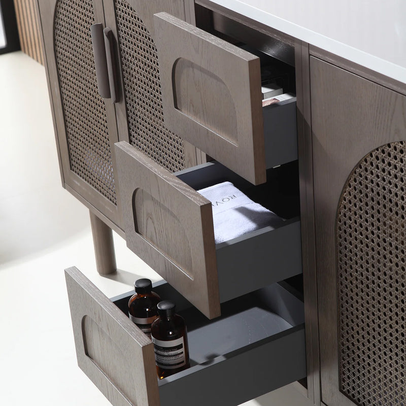 Nara 4 Doors And 3 Drawers Bathroom Vanity with Quartz Countertop - Floor Mount - 72" Wood/Chestnut Oak