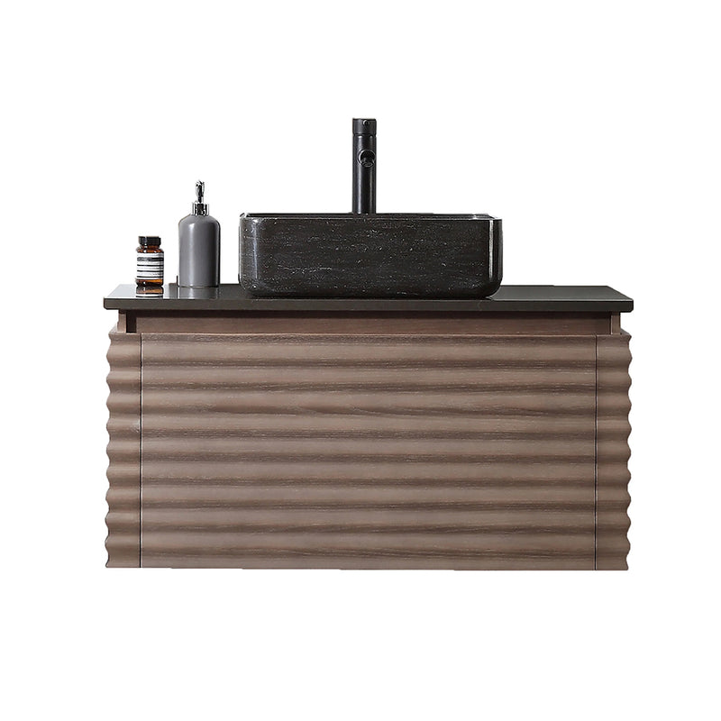 Ocala 1 Drawer Bathroom Vanity with Quartz Top and Vessel Sink - Wall Mount - 36" Wood/Chestnut