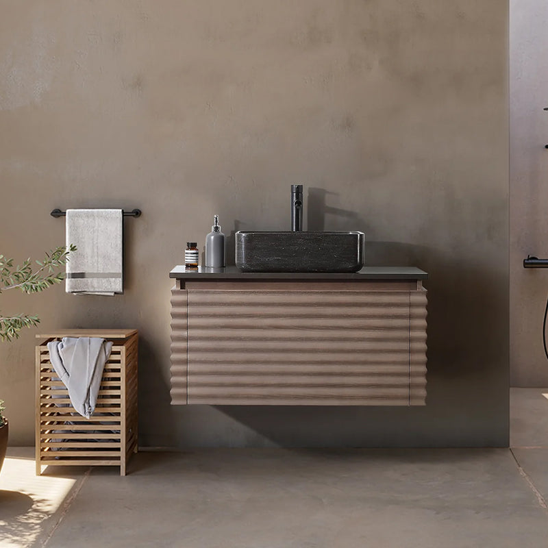 Ocala 1 Drawer Bathroom Vanity with Quartz Top and Vessel Sink - Wall Mount - 36" Wood/Chestnut