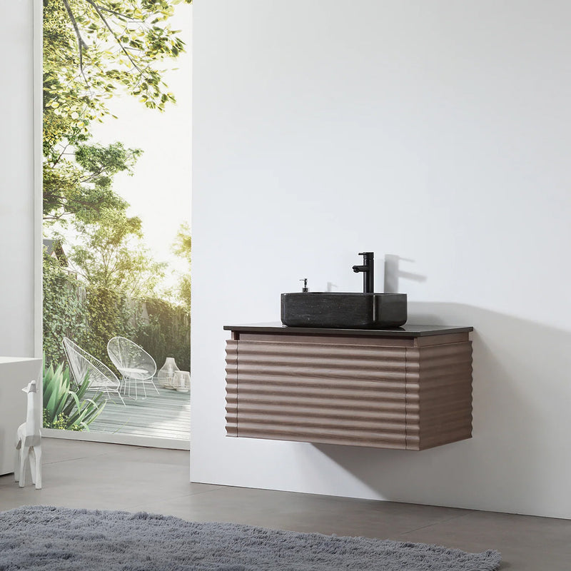 Ocala 1 Drawer Bathroom Vanity with Quartz Top and Vessel Sink - Wall Mount - 36" Wood/Chestnut