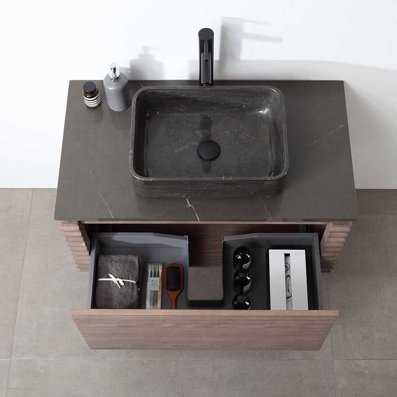 Ocala 1 Drawer Bathroom Vanity with Quartz Top and Vessel Sink - Wall Mount - 36" Wood/Chestnut