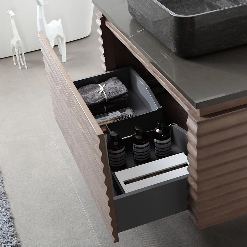 Ocala 1 Drawer Bathroom Vanity with Quartz Top and Vessel Sink - Wall Mount - 36" Wood/Chestnut