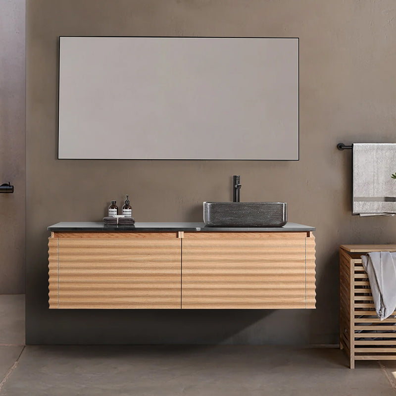 Ocala 2 Drawers Bathroom Vanity with Quartz Top and Right Vessel Sink - Wall Mount - 60" Wood/Maple