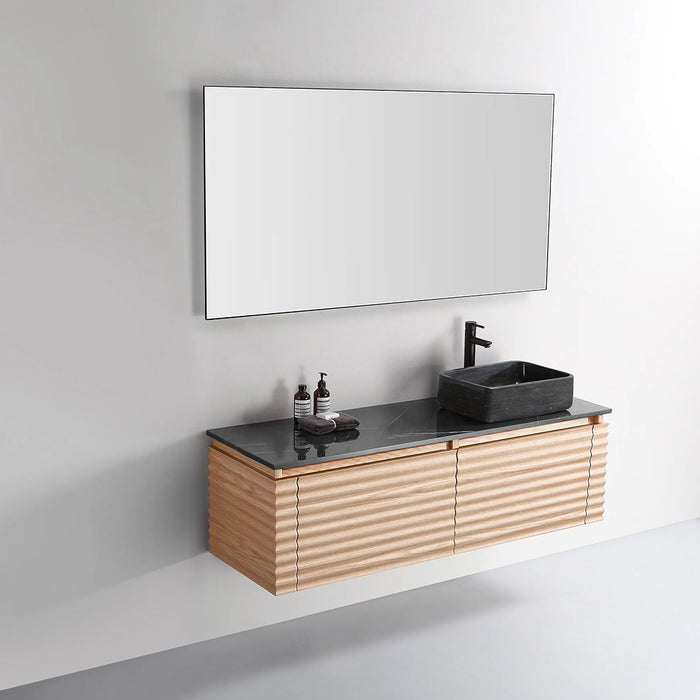 Ocala 2 Drawers Bathroom Vanity with Quartz Top and Right Vessel Sink - Wall Mount - 60" Wood/Maple