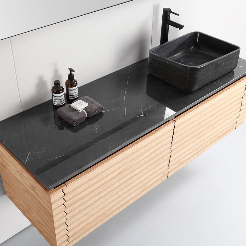 Ocala 2 Drawers Bathroom Vanity with Quartz Top and Right Vessel Sink - Wall Mount - 60" Wood/Maple