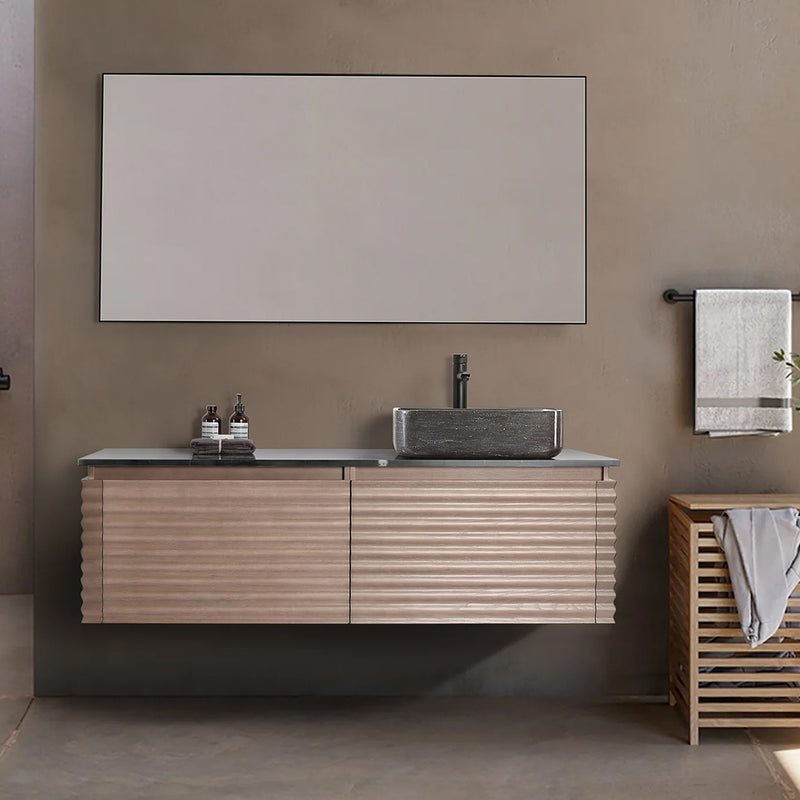 Ocala 2 Drawers Bathroom Vanity with Quartz Top and Right Vessel Sink - Wall Mount - 60" Wood/Chestnut