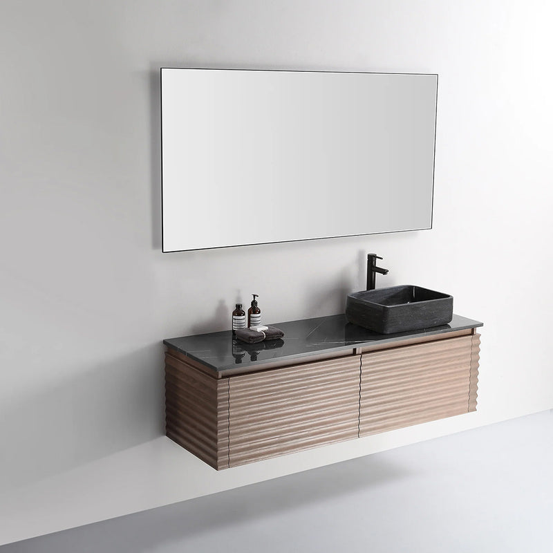 Ocala 2 Drawers Bathroom Vanity with Quartz Top and Right Vessel Sink - Wall Mount - 60" Wood/Chestnut