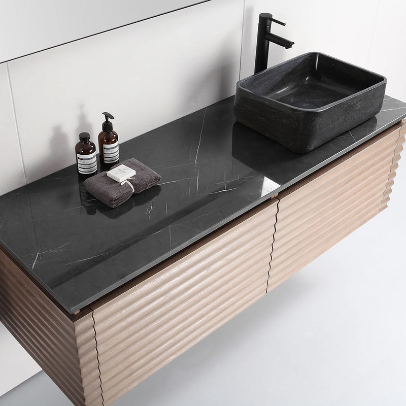 Ocala 2 Drawers Bathroom Vanity with Quartz Top and Right Vessel Sink - Wall Mount - 60" Wood/Chestnut