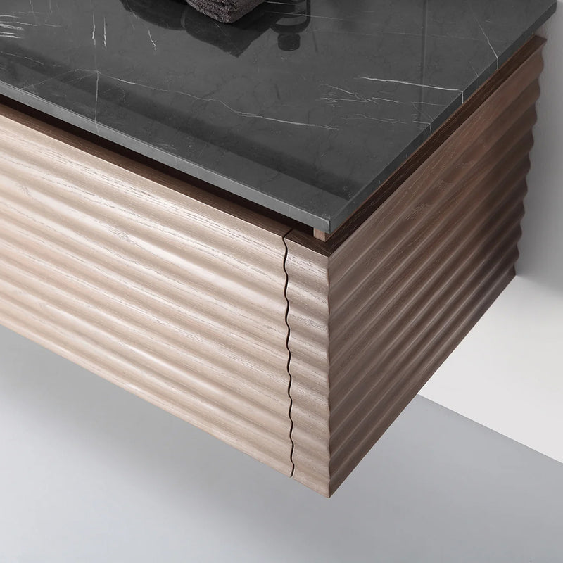 Ocala 2 Drawers Bathroom Vanity with Quartz Top and Right Vessel Sink - Wall Mount - 60" Wood/Chestnut