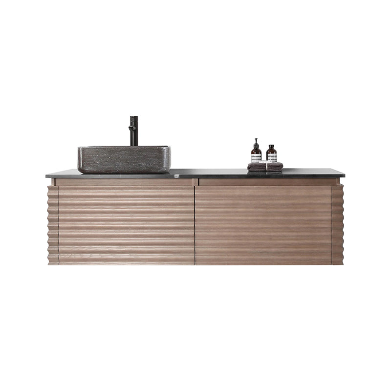 Ocala 2 Drawers Bathroom Vanity with Quartz Top and Left Vessel Sink - Wall Mount - 60" Wood/Chestnut