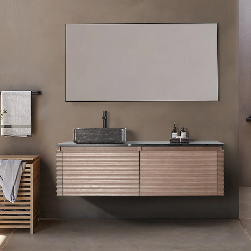 Ocala 2 Drawers Bathroom Vanity with Quartz Top and Left Vessel Sink - Wall Mount - 60" Wood/Chestnut