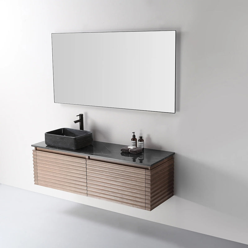 Ocala 2 Drawers Bathroom Vanity with Quartz Top and Left Vessel Sink - Wall Mount - 60" Wood/Chestnut