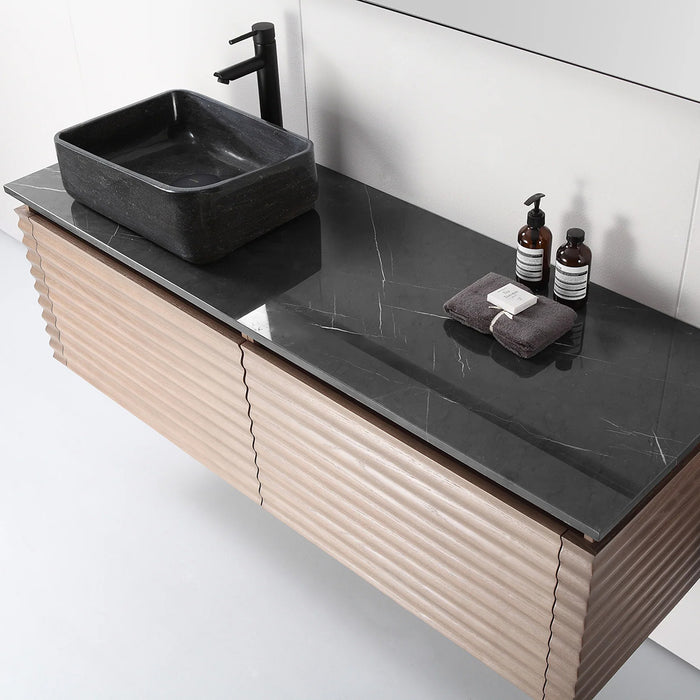 Ocala 2 Drawers Bathroom Vanity with Quartz Top and Left Vessel Sink - Wall Mount - 60" Wood/Chestnut