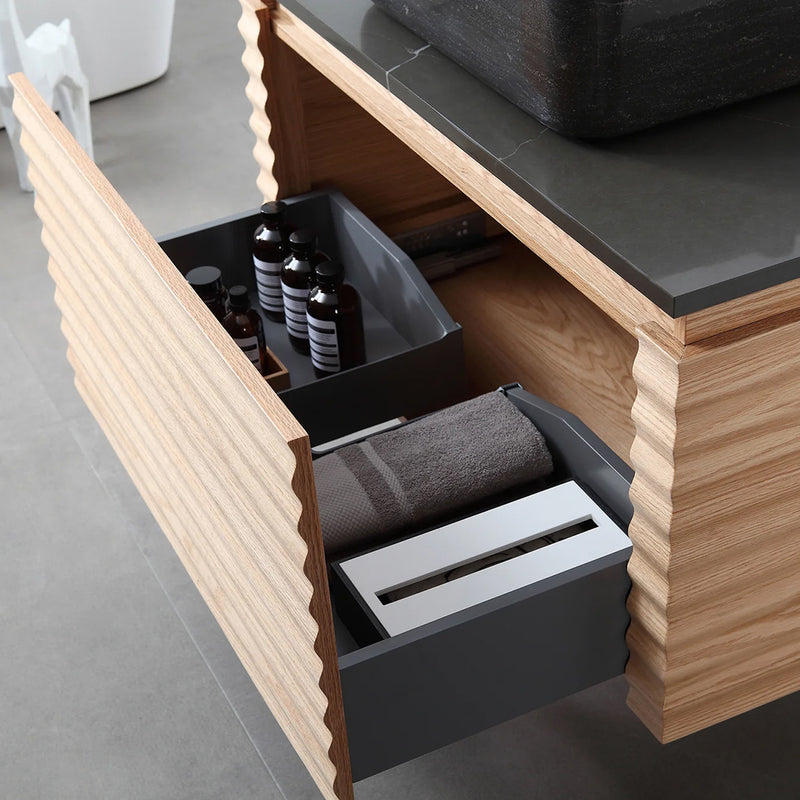 Ocala 1 Drawer Bathroom Vanity with Quartz Sink and Vessel Sink - Wall Mount - 48" Wood/Maple