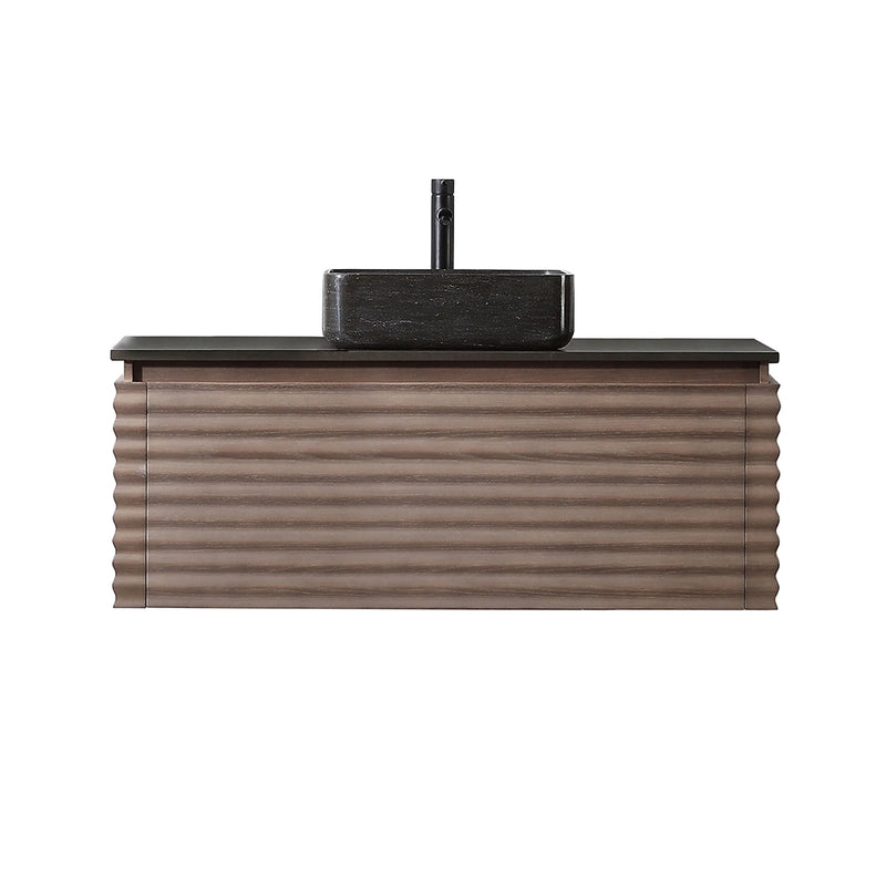 Ocala 1 Drawer Bathroom Vanity with Quartz Sink and Vessel Sink - Wall Mount - 48" Wood/Chestnut