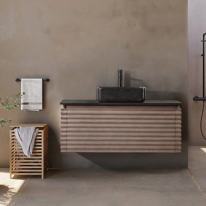 Ocala 1 Drawer Bathroom Vanity with Quartz Sink and Vessel Sink - Wall Mount - 48" Wood/Chestnut